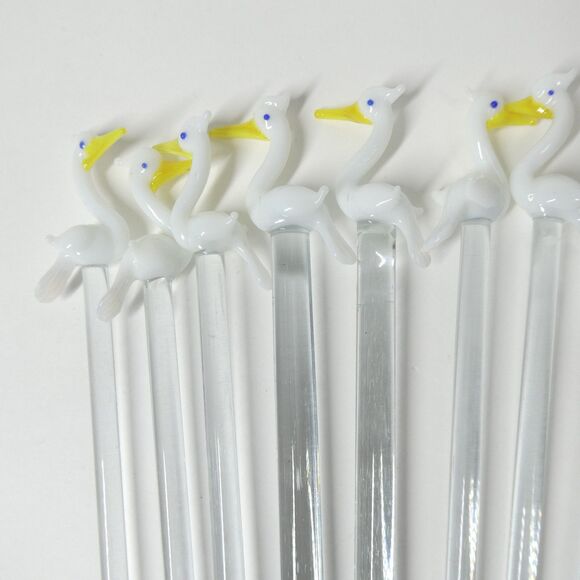 Cocktail Stirrers White Birds Hand Blown Glass Set of 16 Vintage Swizzle Sticks - Picture 9 of 11
